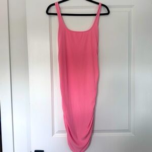 Unbranded (Large) Pink Ribbed Bodycon Tank Midi Dress with Side Ruching Stretchy